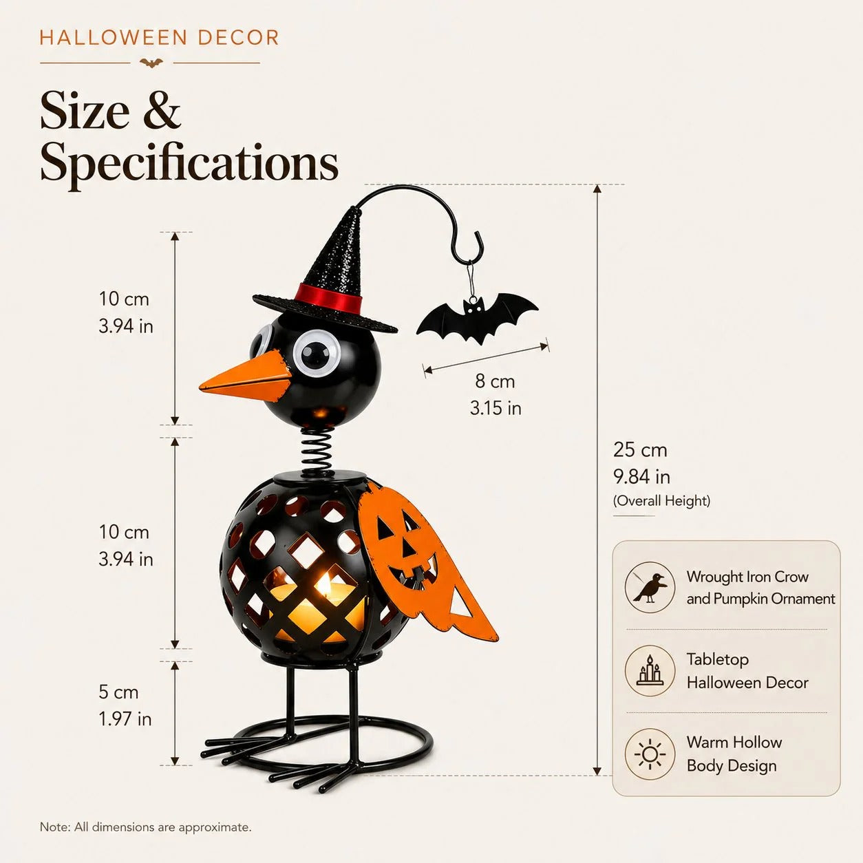 π₯ Wrought Iron Crow & Pumpkin Ornament π Rustic Halloween Decor