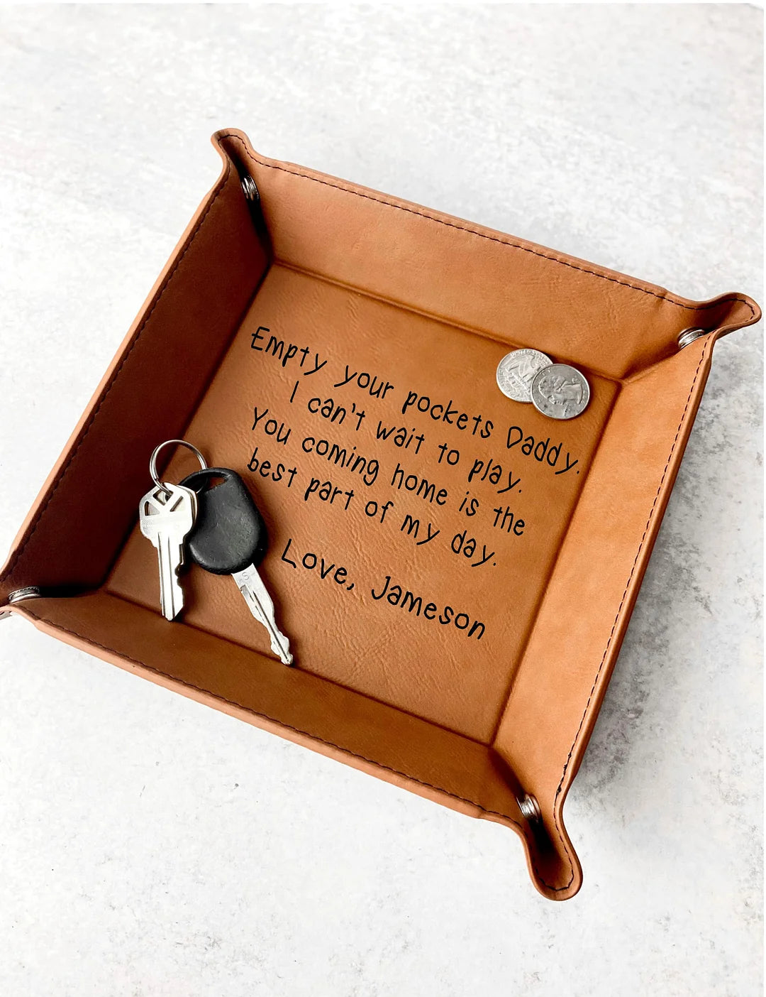 Custom Leather Catchall Personalized Valet Tray for Men