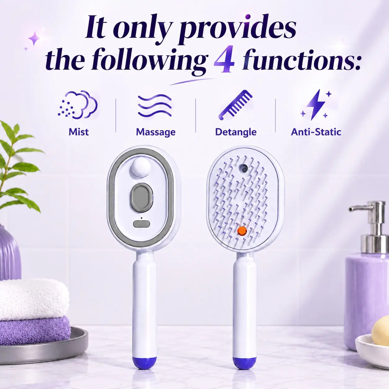 Hydrating Mist Massage Hair Brush for Smooth, Frizz-Free Hair