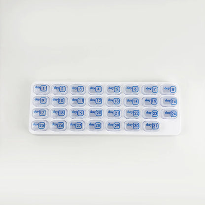 🔥✨Monthly Pill Organizer with Lid - Arthritis-Friendly Easy-Open Lids 31 Removable Daily Pill Pods Date Reminder & Travel Case for Vitamins & Medications