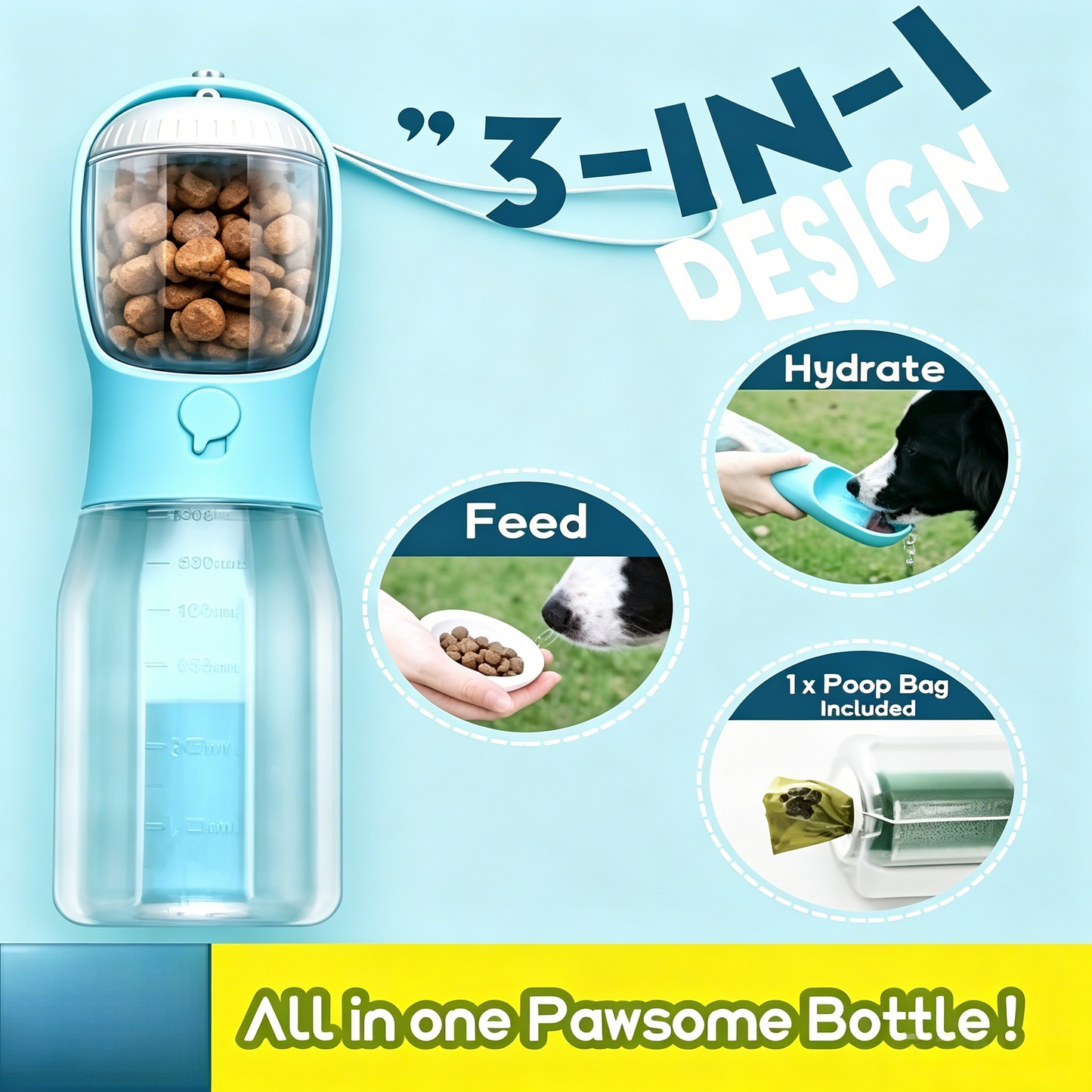 PawEaseGo™ TravelBuddy 3-in-1 Pet Water Bottle