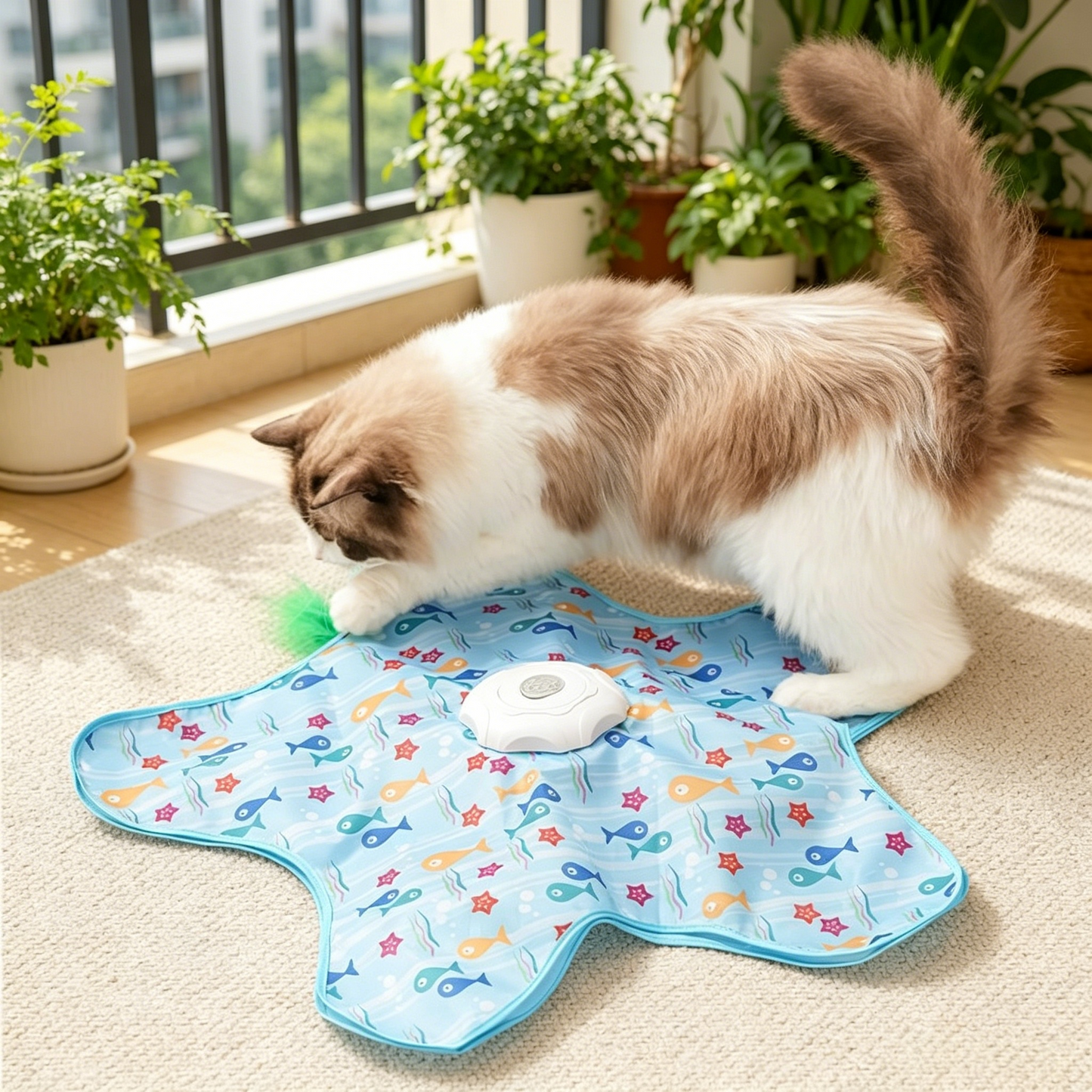 PawEaseGo™ Interactive Cat Hunting Mat – Rechargeable Hide & Seek Feather Toy for Indoor Cats