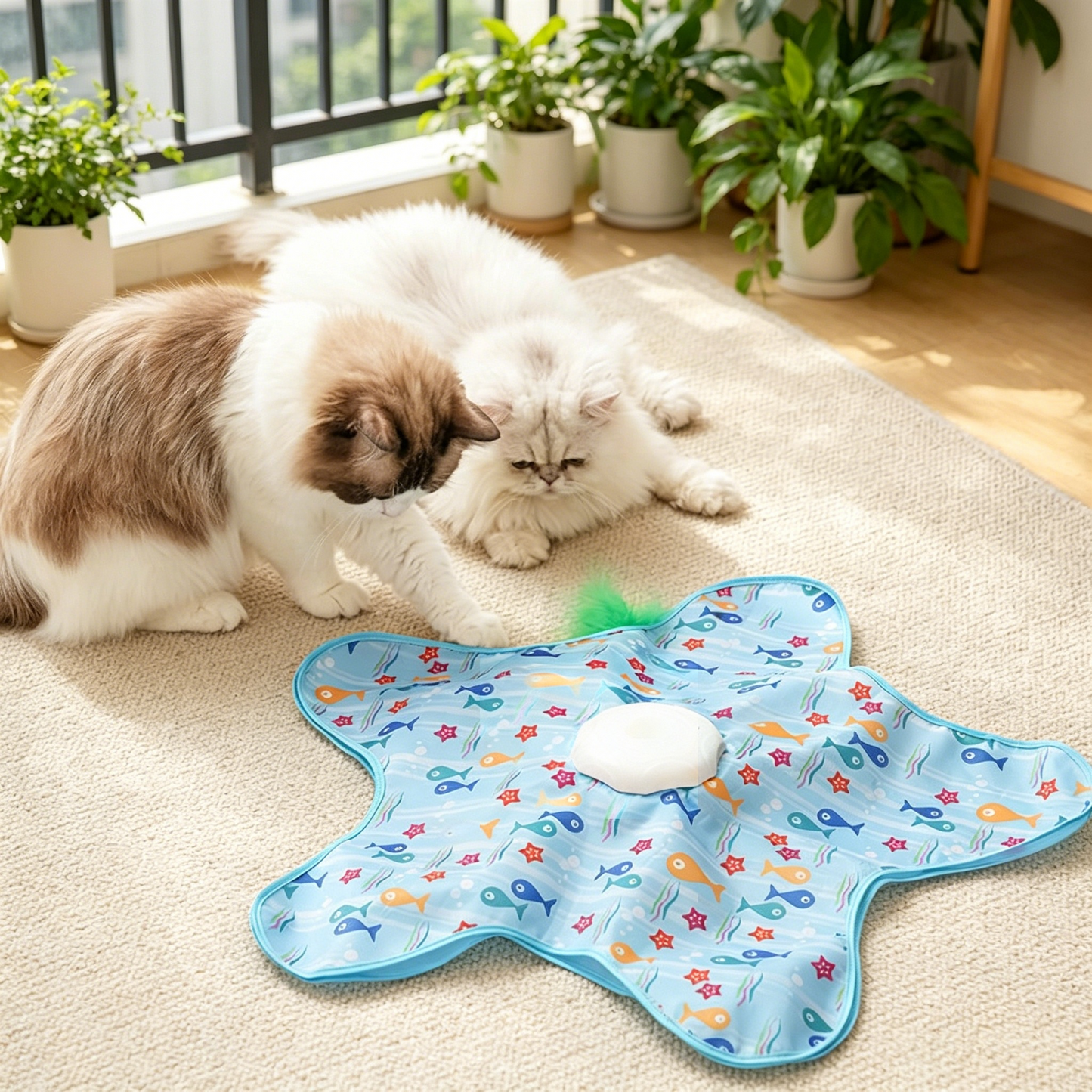 PawEaseGo™ Interactive Cat Hunting Mat – Rechargeable Hide & Seek Feather Toy for Indoor Cats