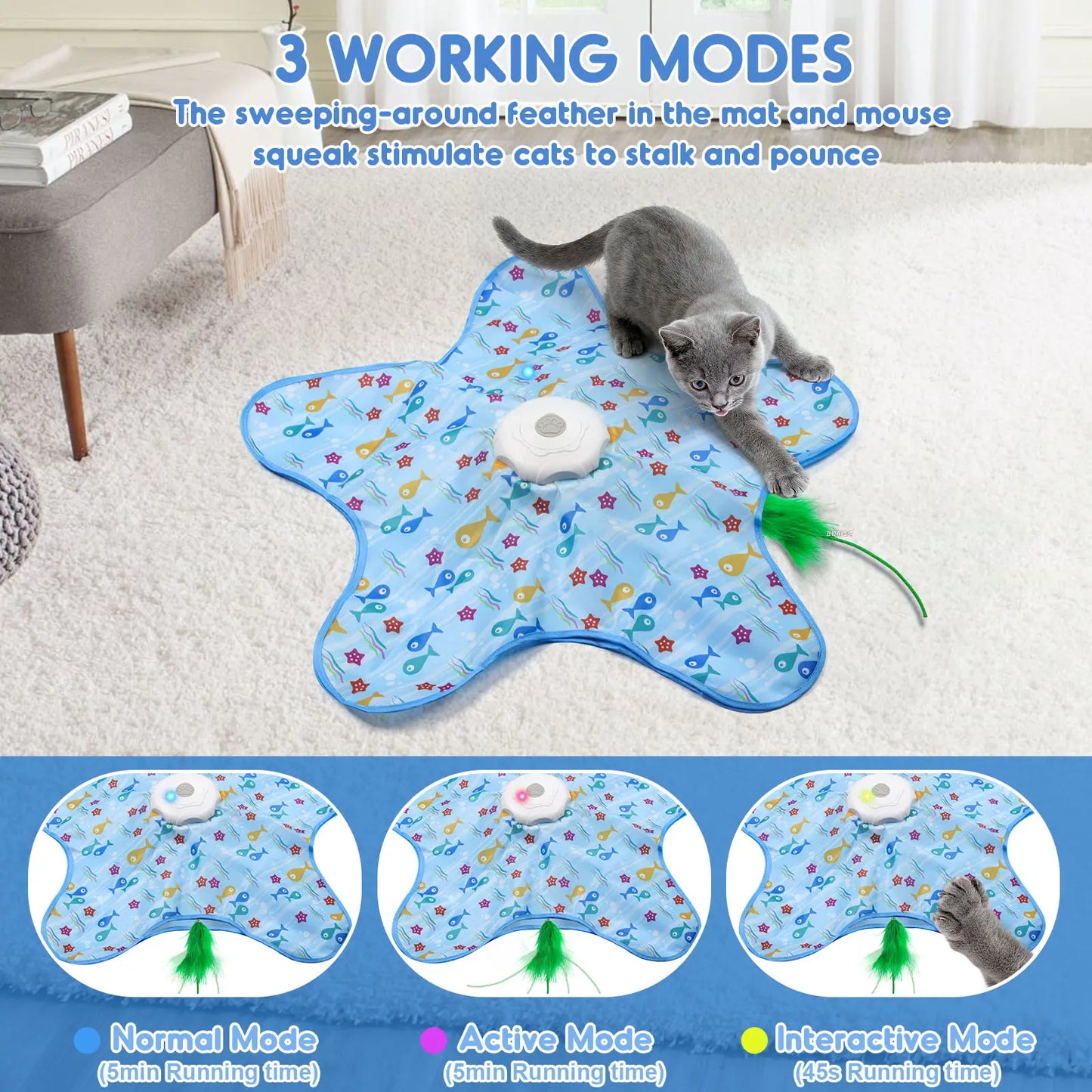 PawEaseGo™ Interactive Cat Hunting Mat – Rechargeable Hide & Seek Feather Toy for Indoor Cats