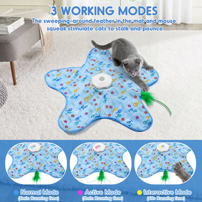 PawEaseGo™ Interactive Cat Hunting Mat – Rechargeable Hide & Seek Feather Toy for Indoor Cats