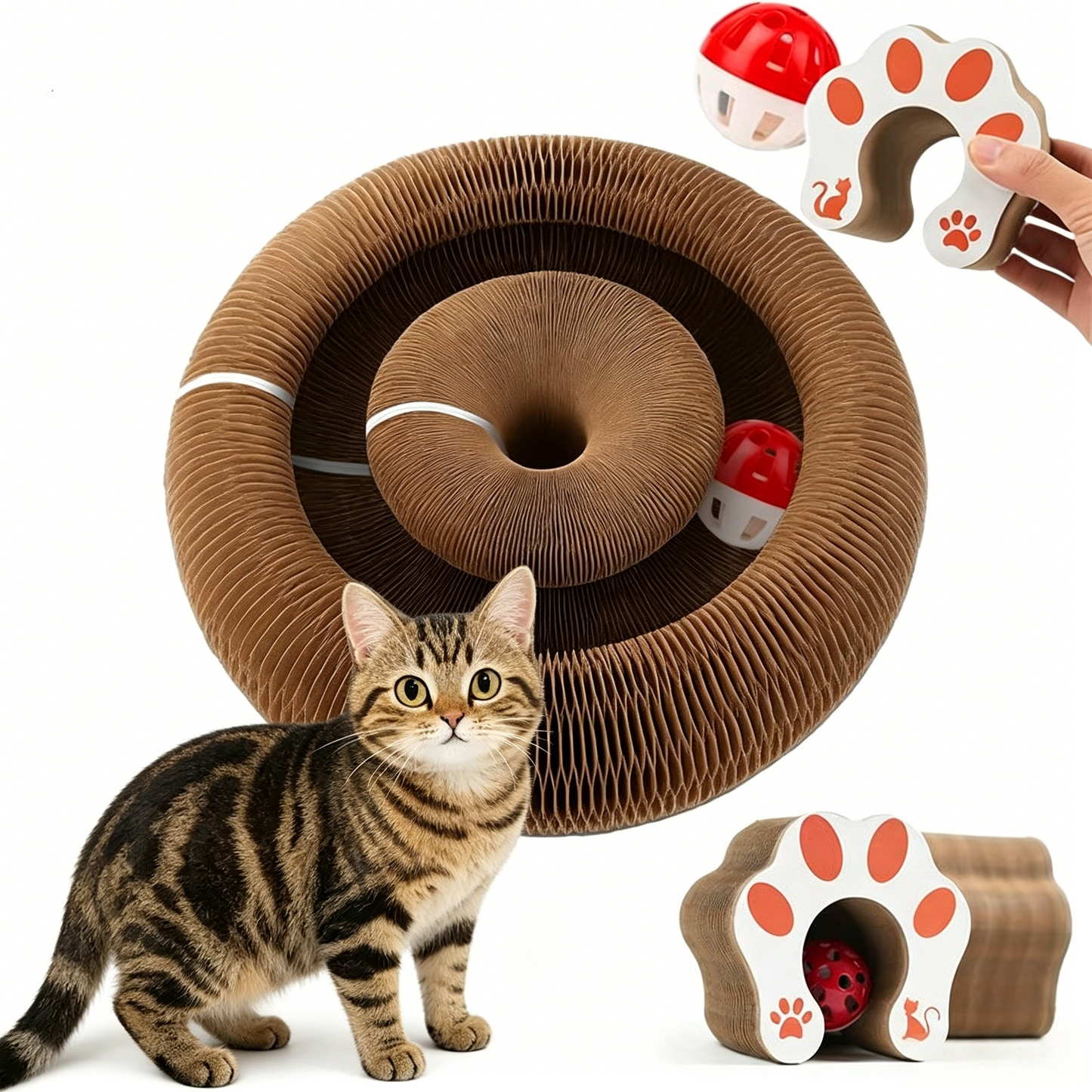 PawEaseGo™ Accordion Cat Scratcher Tunnel Bed – Interactive Scratcher & Play Lounge for Indoor Cats