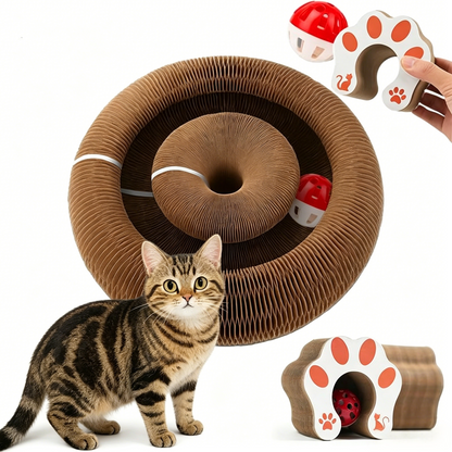 PawEaseGo™ Accordion Cat Scratcher Tunnel Bed – Interactive Scratcher & Play Lounge for Indoor Cats