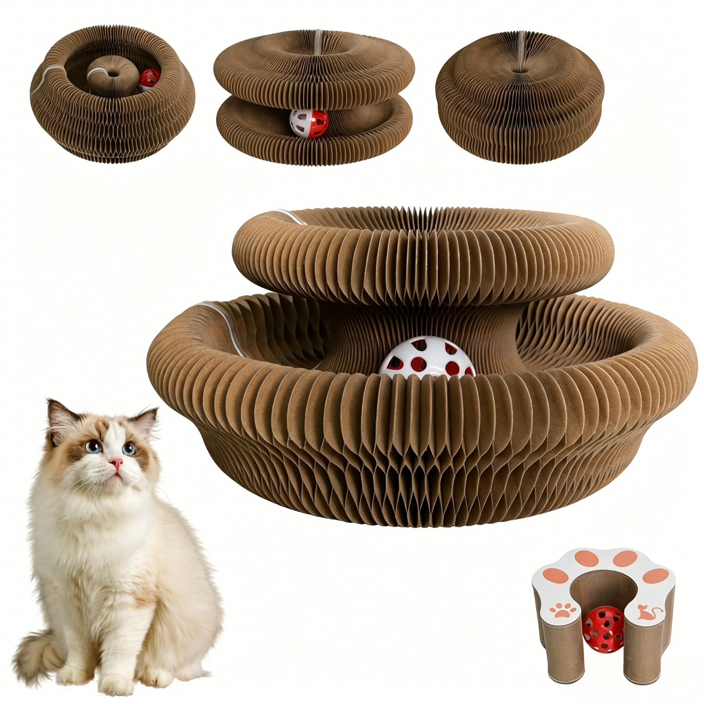 PawEaseGo™ Accordion Cat Scratcher Tunnel Bed – Interactive Scratcher & Play Lounge for Indoor Cats