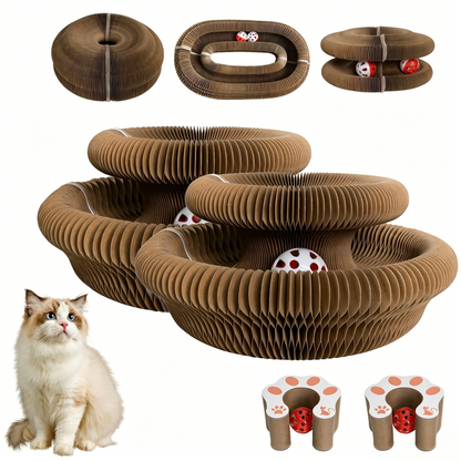 PawEaseGo™ Accordion Cat Scratcher Tunnel Bed – Interactive Scratcher & Play Lounge for Indoor Cats